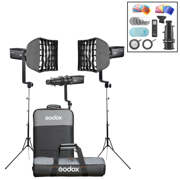 Godox S60Bi Three Head Complete LED Lighting Kit