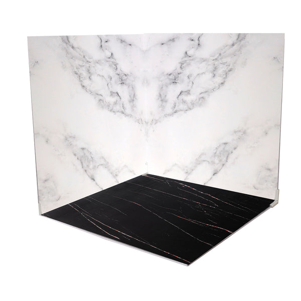 60x60cm Black / White Marble Effect PVC Boards Twin Kit