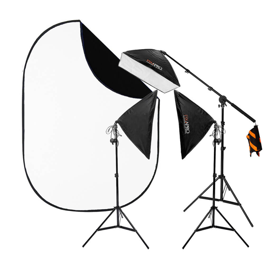 EzyLite Continuous 3 Softbox Kit (3x105W) and 1.5x2m Black and White Collapsible Background