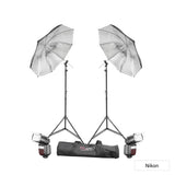 2 x Li-ION580 MKIII Speedlite and Black/Sliver Umbrella - Nikon 