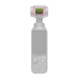Pink-framed Cool Rose filter fitted on a handheld gimbal camera lens