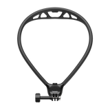 Black neck-worn camera mount band with action camera mount at its base