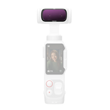 ND filter fitted on a white handheld gimbal camera