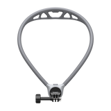 Grey neck-worn camera mount band with action camera mount at its base