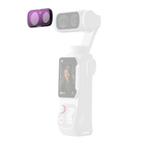 ND filter shown lifting off the lens of a white handheld gimbal camera