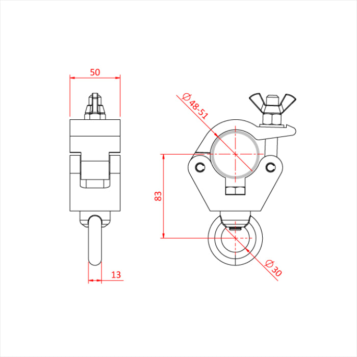 Doughty Hanging Clamp with 340kg Load Capacity Measurements