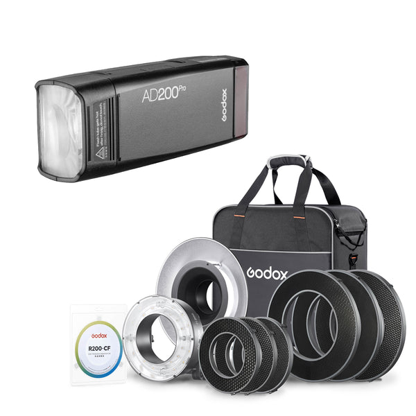 Godox AD200 PRO Battery Powered Flash with R200 Ring Flash Complete Kit