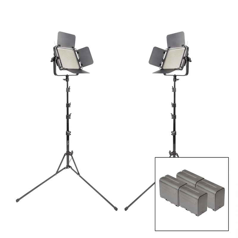 LECO 500S II Daylight Balanced LED Video Light Twin Kit with Stands and Batteries