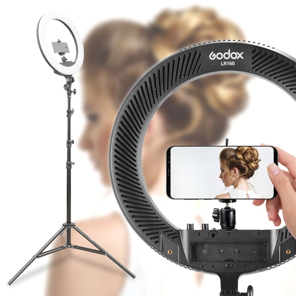 LR160 Hair Salon & Barber Continuous LED Ring Light Kit with Smartphone Mount