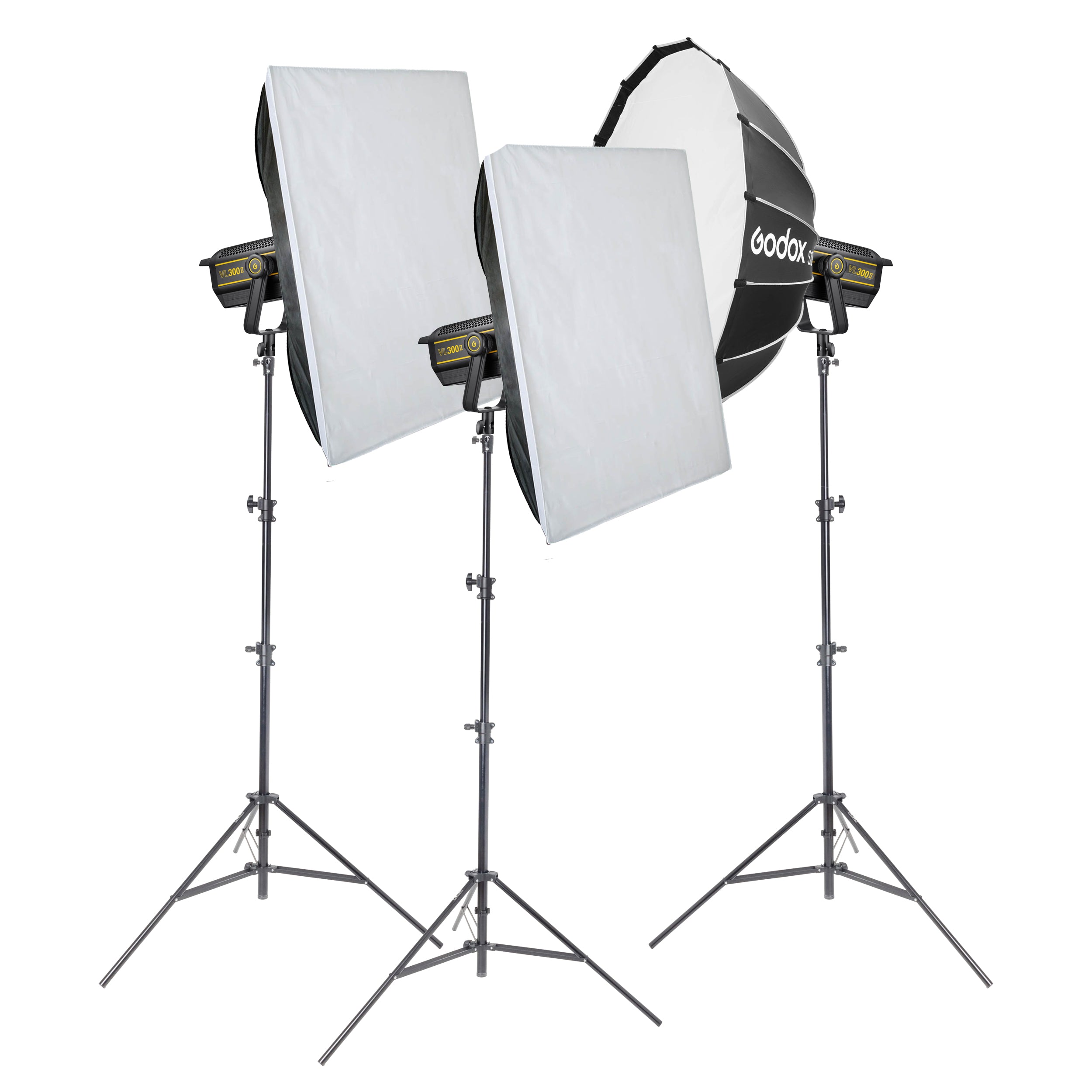 GODOX VL300II LED Light Three Head Softbox Continuous Lighting Kit