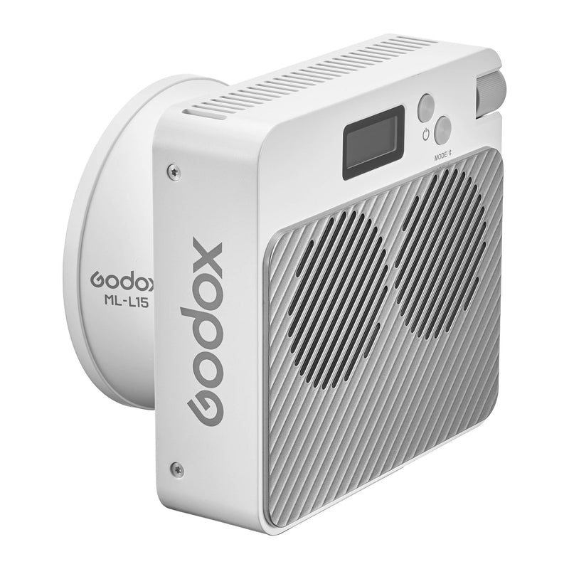 Godox ML100Bi Compact, Portable LED Video Light with ML-L15 Lens Reflector Angled Rear View