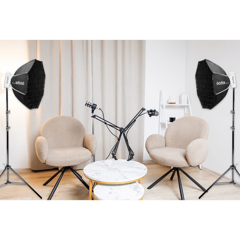 Godox ML100BI Compact LED Studio Lighting Kit - For Podcasts, YouTube, Streaming And Interviews