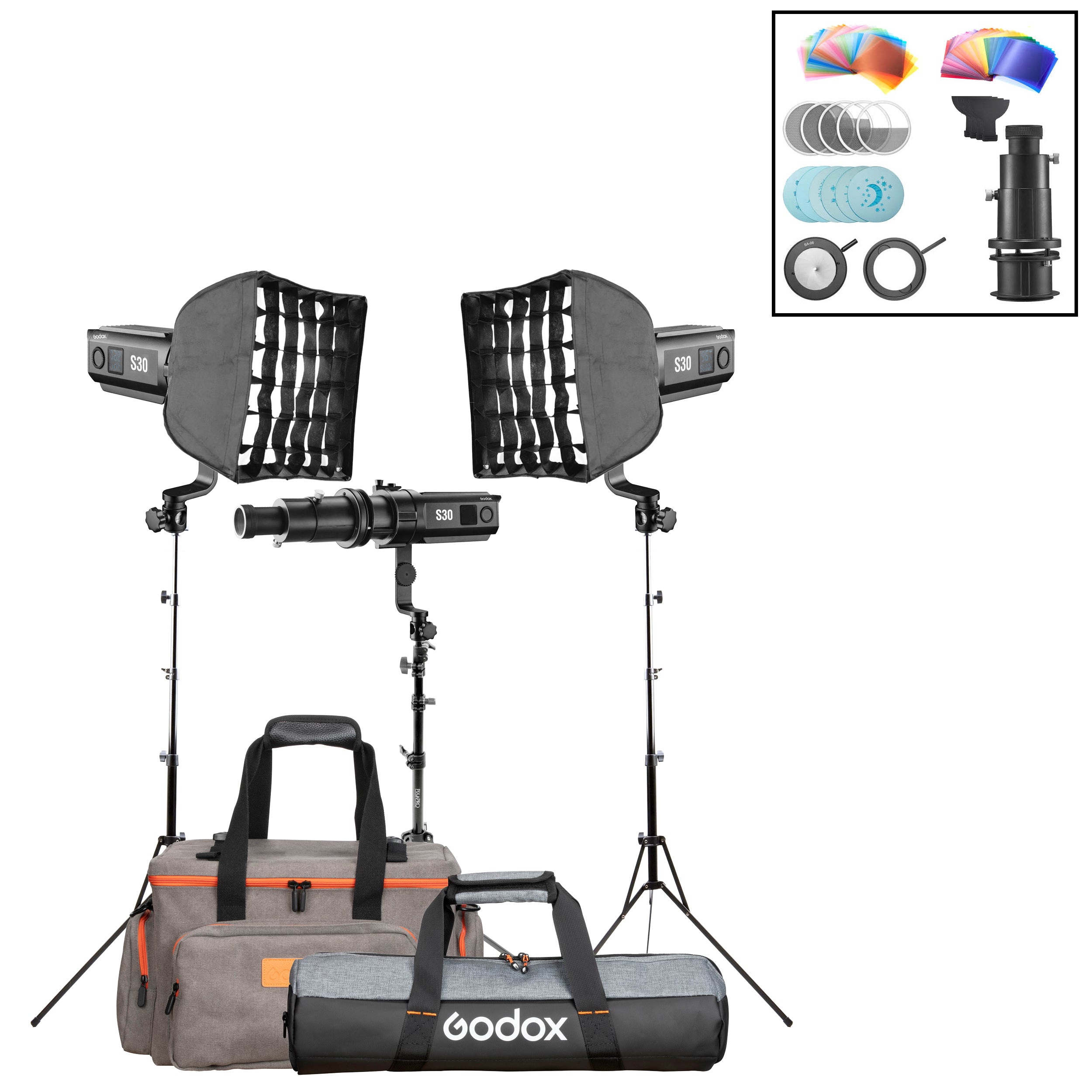 Godox S30 Three Head Complete LED Lighting Kit