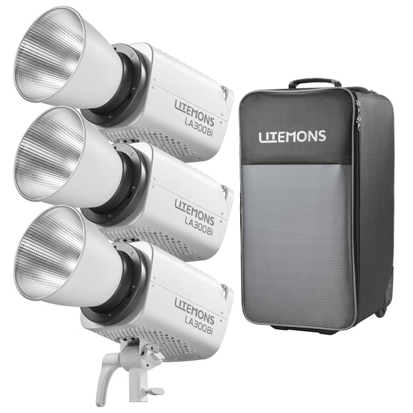 GODOX Litemons LA300BI K3 Bi-Colour LED Video Light Three Head Kit with CB204 Roller Case