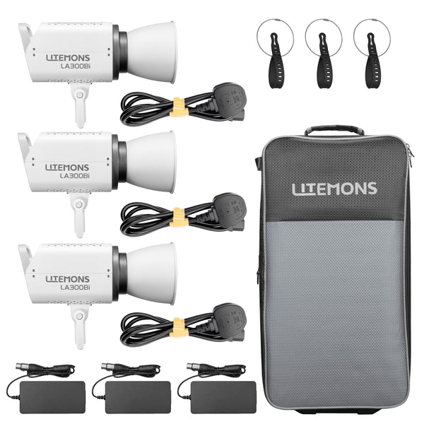 GODOX Litemons LA300BI K3 Bi-Colour LED Video Light Three Head Kit with CB204 Roller Case Box Content