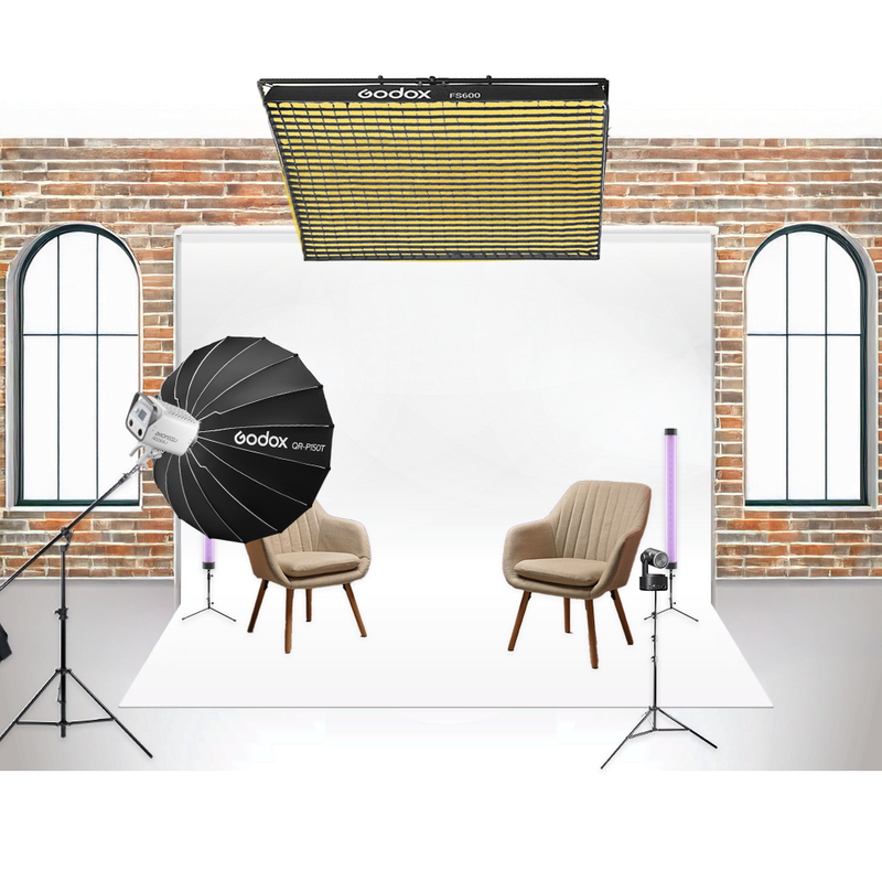 Godox F600BI Bi-Colour LED Continuous Professional Studio Light AI PTZ Camera Kit for Podcasting, Interviews & YouTube