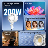 Portable S-Bowen Mount 200W Bi Color COB LED Light with 5m Power Cable