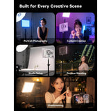 Collage of a woman in different settings with text 'Built for Every Creative Scene' above.