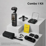DigitalFoto PK-4 DJI OSMO Pocket 4 All-in-One Creator Kit with camera, accessories, and packaging on a grey background