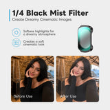 1/4 Black Mist Filter comparison for the DJI OSMO POCKET 4 showing before-and-after effects on a person.