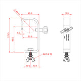 Doughty 50mm Standard Hook Clamp Measurents