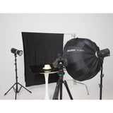 Godox AD300proII Portable Battery Flash being used in a beverage photography studio shoot