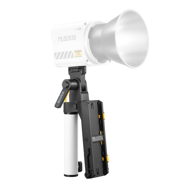 GODOX AK-B01 NP-F Battery Plate Grip Mounted to a Godox ML60II Bi