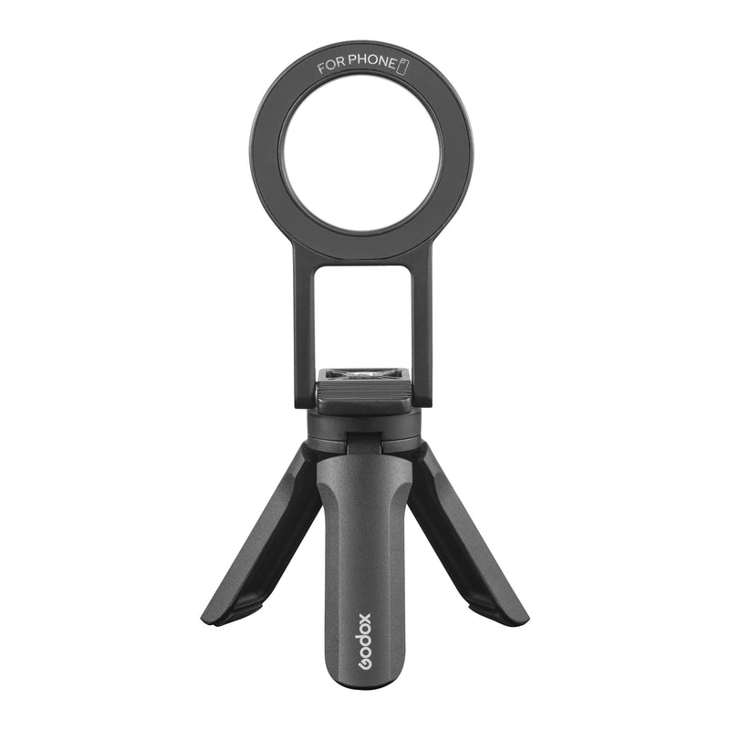 Godox AM01 Magnetic Bracket for the Godox MA5R mounted to the included mini tripod