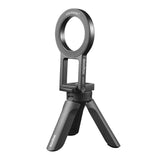 Godox AM01 Magnetic Bracket for the Godox MA5R mounted to the included mini tripod (three-quarter front view)