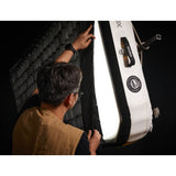 Gaffer attaching a grid to a Godox KNOWLED AM1600R-48K 4'x8' Inflatable RGB LED Light Mat