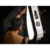 Gaffer attaching a grid to a Godox KNOWLED AM1600R-48K 4'x8' Inflatable RGB LED Light Mat