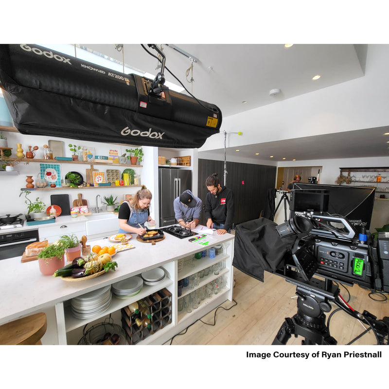 Godox KNOWLED AT200Bi Being used to illuminate a  kirchen set for a cookery show - Image Courtesy of Ryan Priestnall