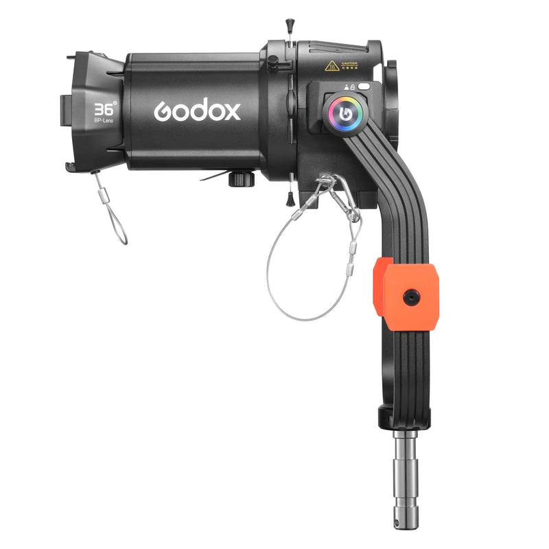 GODOX KNOWLED BP36K Projection attachment mounted to its yoke bracket