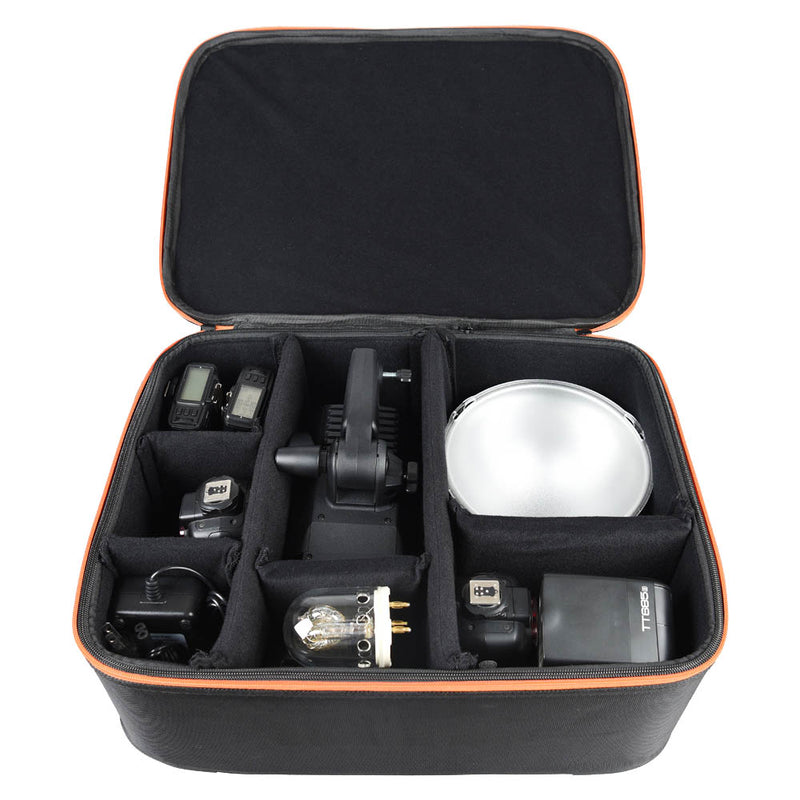 Godox CB-09 Semi-Rigid Padded Lighting Kit Case Open with Lighting Kit inside