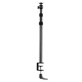 The ES45's black metal extendable stand with a clamp attachment at the bottom is shown vertically against a plain white background.