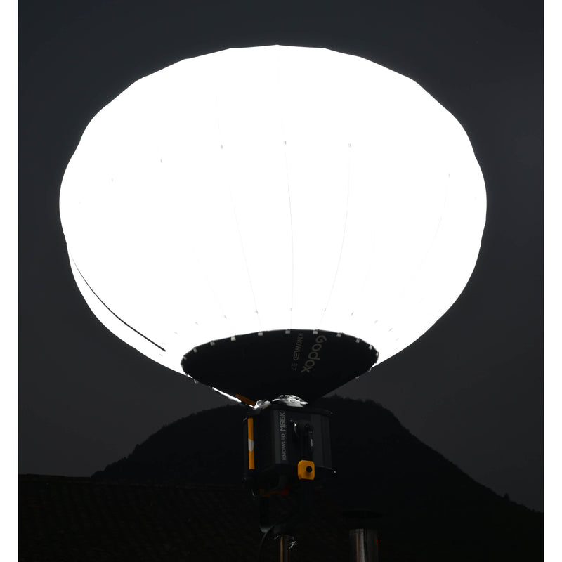 GODOX KNOLED GL7 7-Foot G-Mount Lantern Diffuser mounted to a knowled MG6K light fixture outdoors