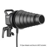 Godox H400P Extension Head for the AD400Pro and AD400ProII With  Bowens S-Type Adapter and a snoot Attached