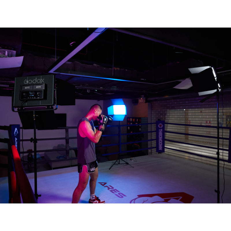 Godox LDX50R RGBWW LED  Studio Light Panels used to illuminate a boxer
