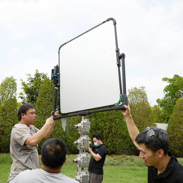 GODOX LF100MPY Motorised Yoke for KNOWLED LiteFlow100 Cine Reflector Panels being put together by a film crew