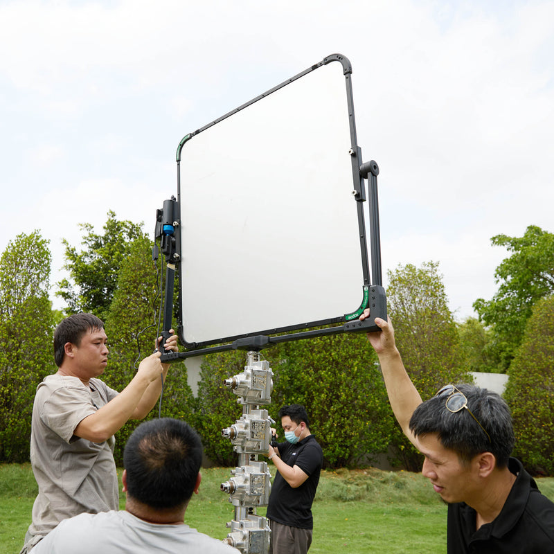 GODOX LF100MPY Motorised Yoke for KNOWLED LiteFlow100 Cine Reflector Panels being put together by a film crew