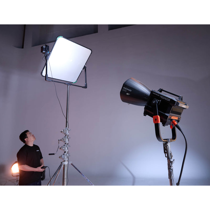 GODOX LF100MPY Motorised Yoke for KNOWLED LiteFlow100 Cine Reflector Panel being used with an MG2400R to illuminate a film studio