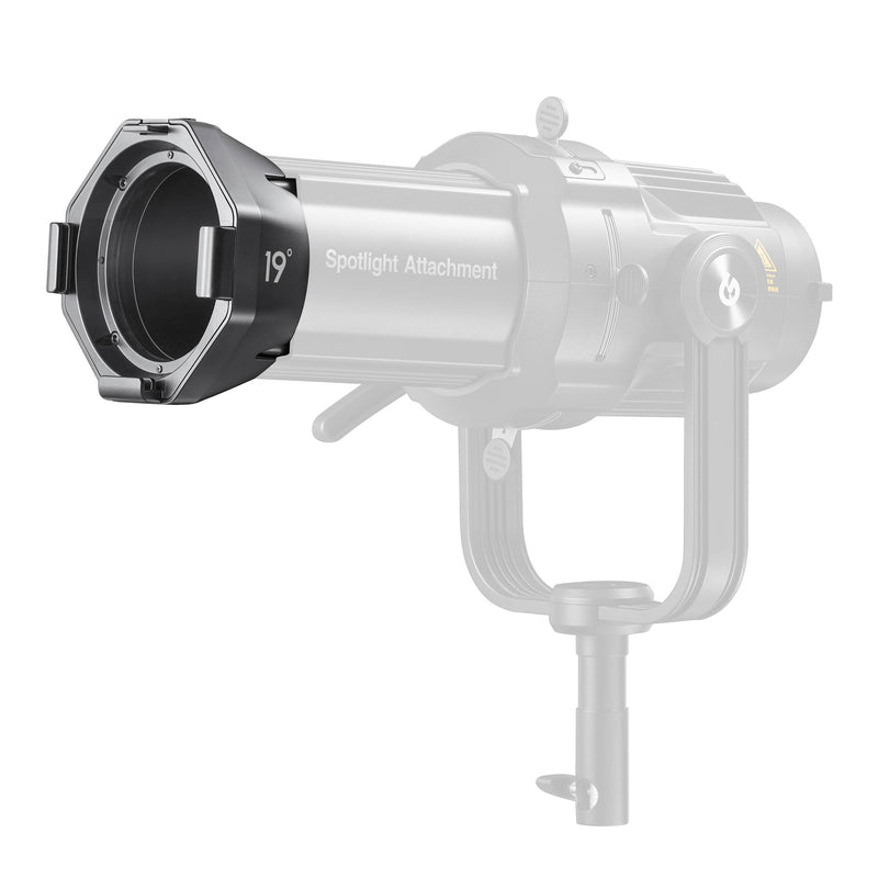 19° Cinematic Lens for Godox VSA Spotlight Mounted to a VSA-Series Projection Attachment body