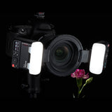 MF-AR Lens Mounting Adapter for MF12 Macro Flash Mounted to a Camera with 2x MF12 Flashes mounted to it, to photograph a flower