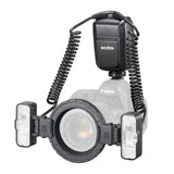 Godox MF-T76 Twin-Head Macro Flash mounted to a greyed-out camera