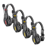 Four Godox SkyTalk Air Remote Headsets, with one Master Head set on  white background