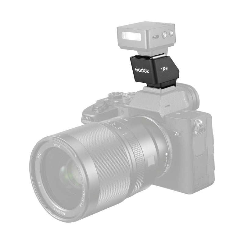 Godox TR TTL Hot Shoe Riser for Small Flashes Mounted to a Camera with a iT20 Flash Mounted to it