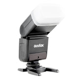 The Godox TT350 Compact Speedlite  Three-Quarter Front View with Diffuser Attached