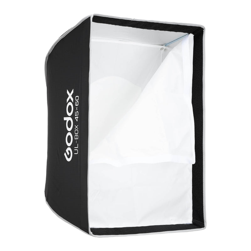 Godox UL-BOX-4560 45x60cm Rectangular Softbox with front diffuser half taken off to show inner diffuser