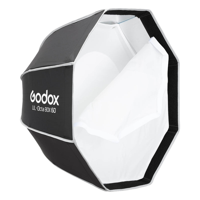 Godox UL-BOX-Octa60 60cm  Octagonal Softbox with front diffuser half taken off to show inner diffuser