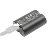 Godox VB22 battery with a USB-C Cable plugged into the side of it on a white background